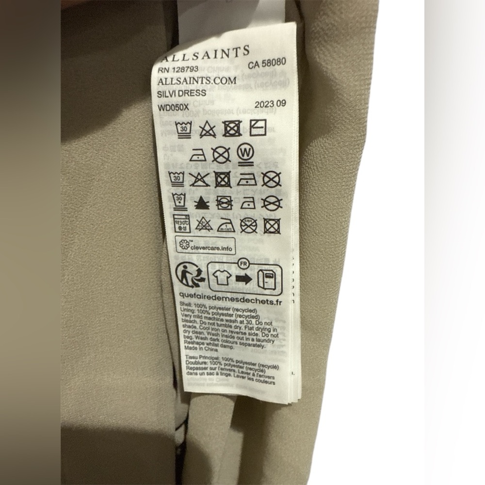 NWOT AllSaints Silvi Pleated Champagne Midi Slip Dress – Size Small - Picture 9 of 9